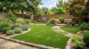 Lush backyard landscaping in Riverside, CA